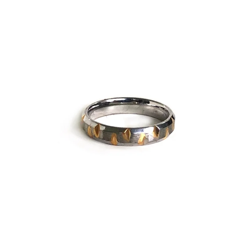 minimalist stacking ladies ring-Gold Crack on Silver Band Ring