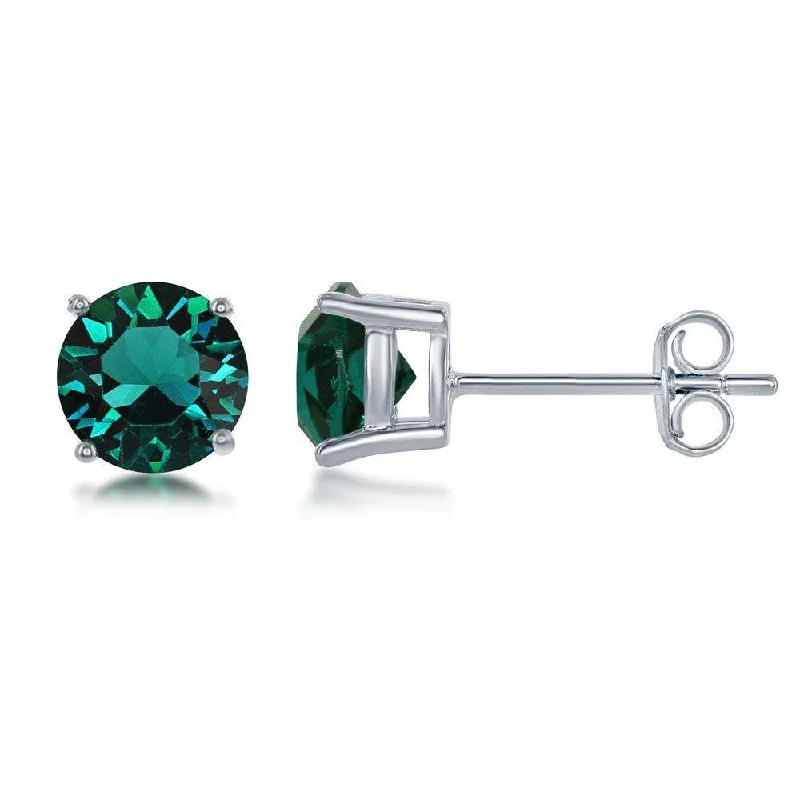 designer luxury ladies earrings-Sterling Silver 6mm Green Emerald Stud Earrings