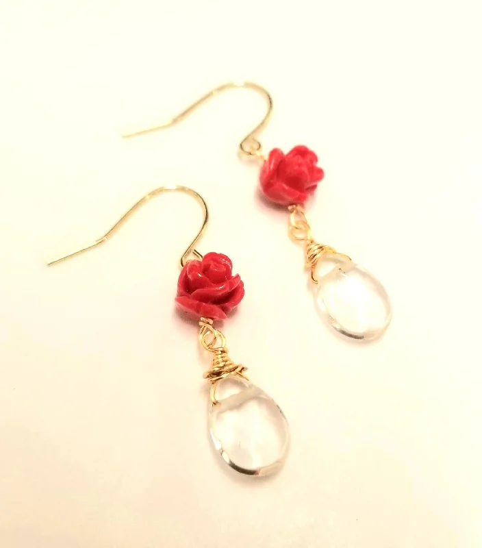 drop ladies earrings-Rose Clear Quartz Earrings