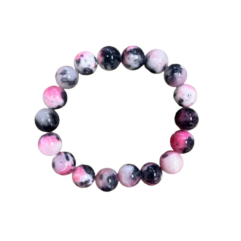 celestial-inspired ladies bracelets & bangles-Swim Grey and Pink Jade 10mm Bracelet