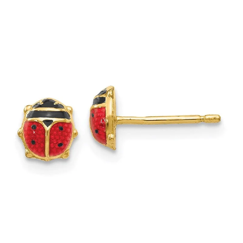 ruby ladies earrings-14k Enameled Ladybug Earrings