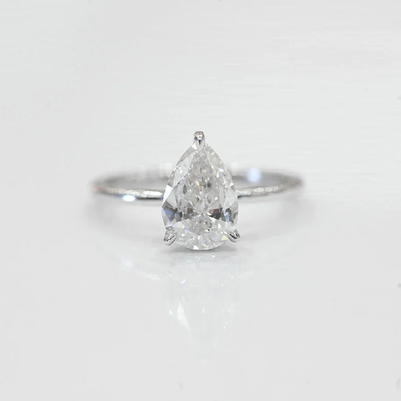 wedding set ladies engagement rings-1.55 Pear Natural Diamond Engagement Ring with Hidden Halo