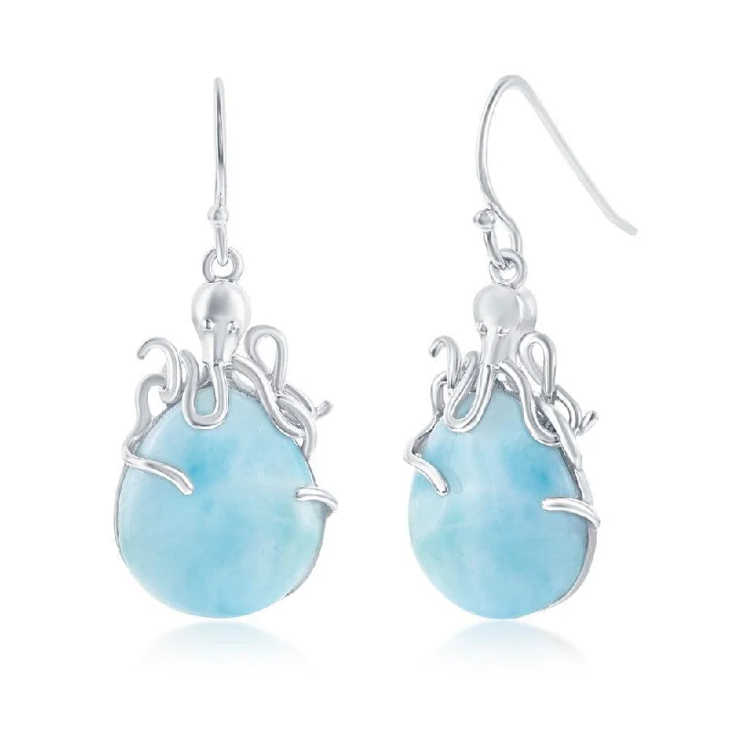 classic solitaire ladies earrings-Sterling Silver Pear-Shaped Larimar Octopus Earrings