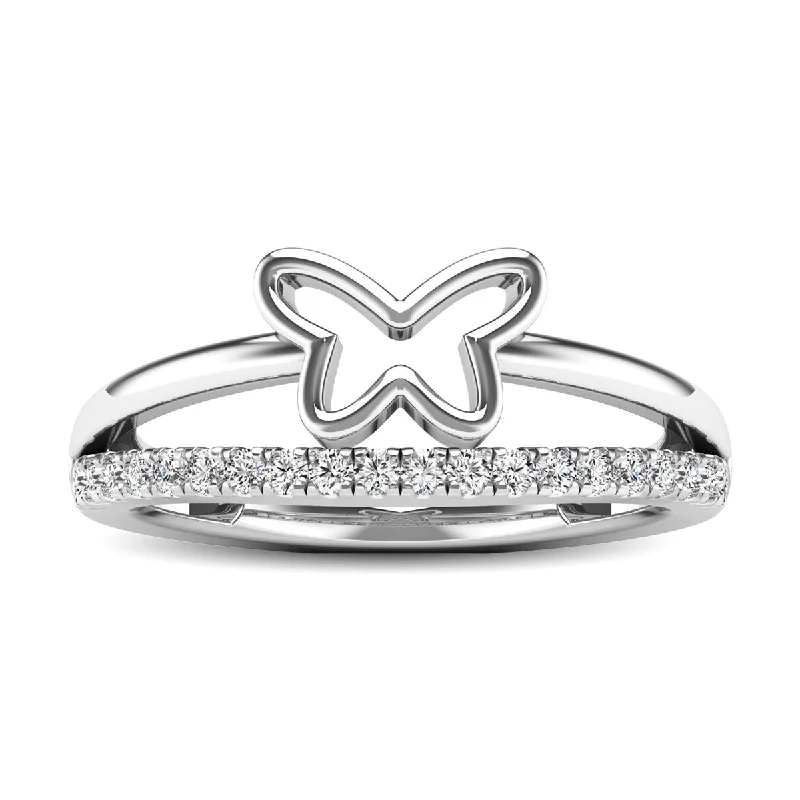 platinum ladies ring-10K White Gold 1/5 Ctw Diamond Butterfly Ring