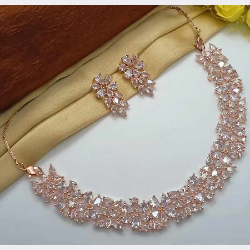 rose quartz charm ladies necklace-Manisha Jewellery American Diamond Necklace Set