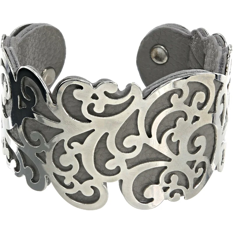 onyx stone ladies bracelets & bangles-Silver & Gray 1.5" Flourish Cuff Bracelet