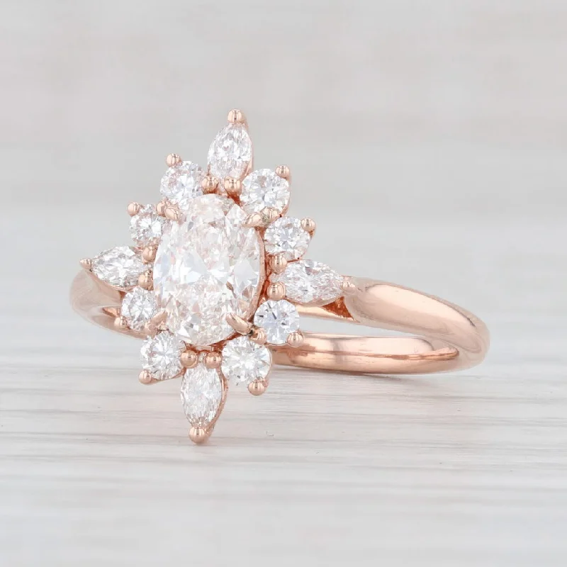 high-end designer ladies engagement rings-1ct VVS2 Lab Created Diamond Halo Engagement Ring 14k Rose Gold 1.54ctw 6.75 IGI