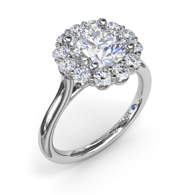 round-cut ladies engagement rings-Fana 14K White Gold Floral Halo Diamond Engagement Ring