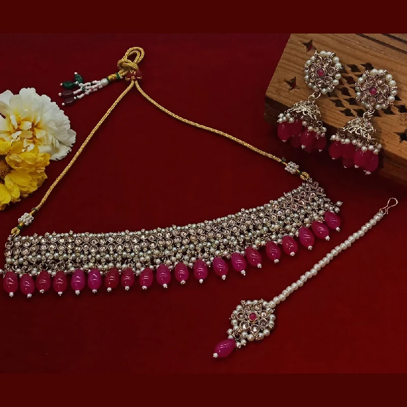 red garnet ladies necklace-Sai Fashion Gold Plated Crystal Stone And Beads Choker Necklace Set