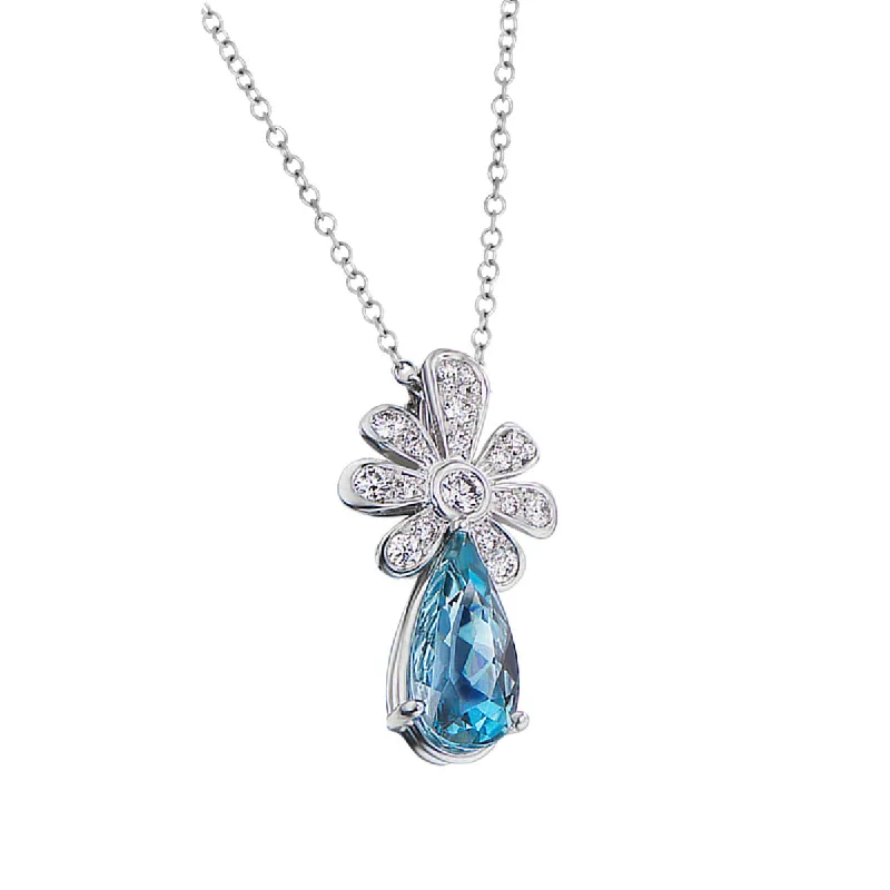 boho style ladies necklace-Aquamarine and Diamond Pendant Necklace