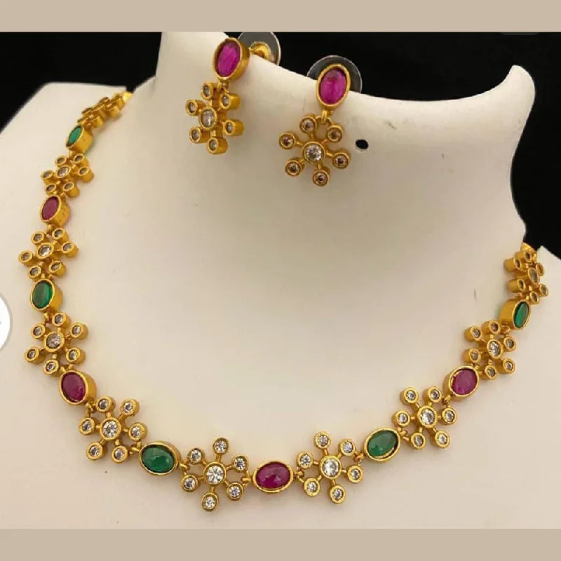 bridal crystal ladies necklace-India Art Gold Plated Austrian Stone Necklace Set