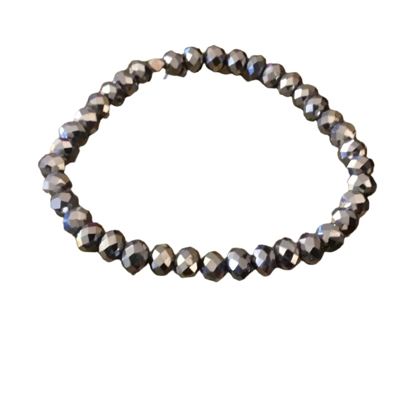 celestial-inspired ladies bracelets & bangles-Platinum Silver Faceted Rondelle 6mm Bracelet