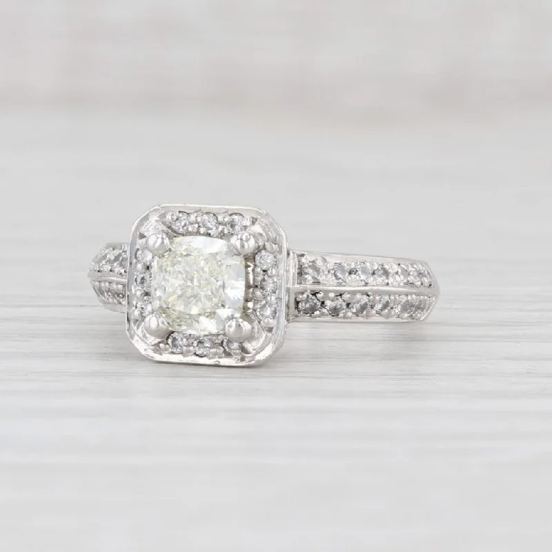 unique design ladies engagement rings-1.24ctw Diamond Halo Engagement Ring Platinum Size 5.5 Cushion Cut GIA