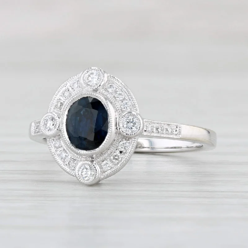 antique Victorian ladies engagement rings-New Beverley K 0.95ctw Sapphire Diamond Halo Ring 14k Gold Size 7.25 Engagement