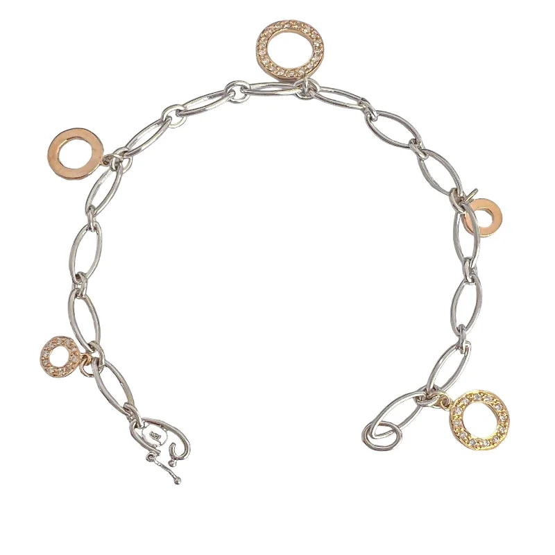 minimalist circle ladies bracelets & bangles-18k White Yellow Rose Gold Diamond Circlet Charm Oval Link Bracelet 6.75" 0.25ct