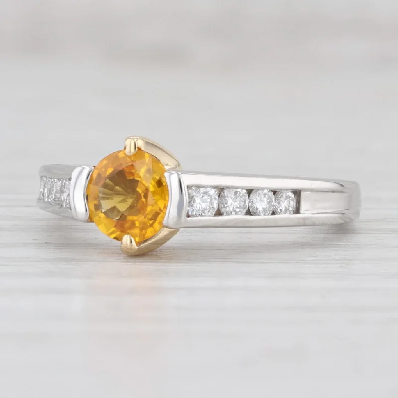 yellow gold ladies engagement rings-1.10ctw Yellow Orange Sapphire Diamond Ring 18k Gold Platinum Sz 7.25 Engagement