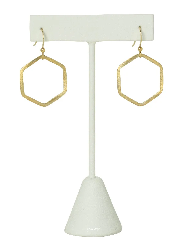 adjustable ladies earrings-Gold Hexagon Earrings