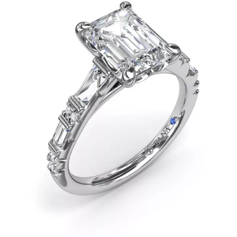 pear-shaped ladies engagement rings-Fana 14K White Gold Baguette & Round Diamond Engagement Ring