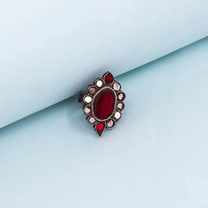 pearl ladies ring-Silver 92.5 Red Stone Ring