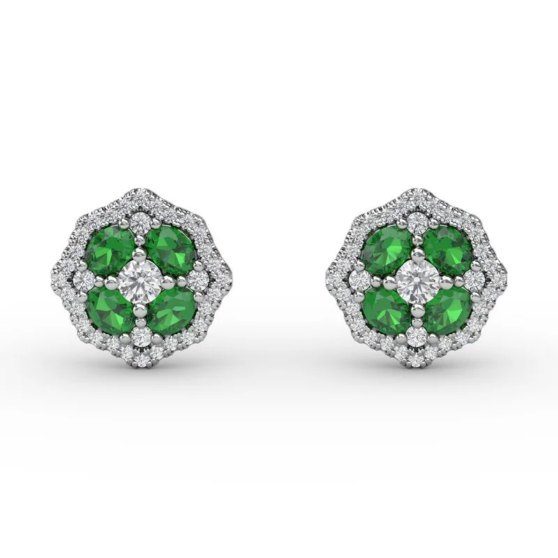 white gold ladies earrings-Striking Emerald and Diamond Stud Earrings ER1690E