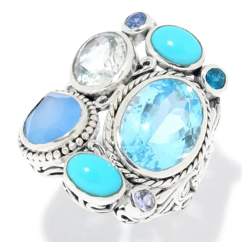 moon and star ladies ring-Madeira Ring- Blue Topaz