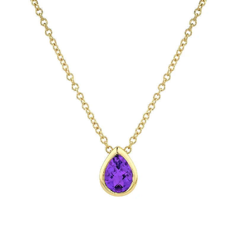 infinity love ladies necklace-14K Yellow Gold Checkerboard Cut Amethyst Pendant Necklace