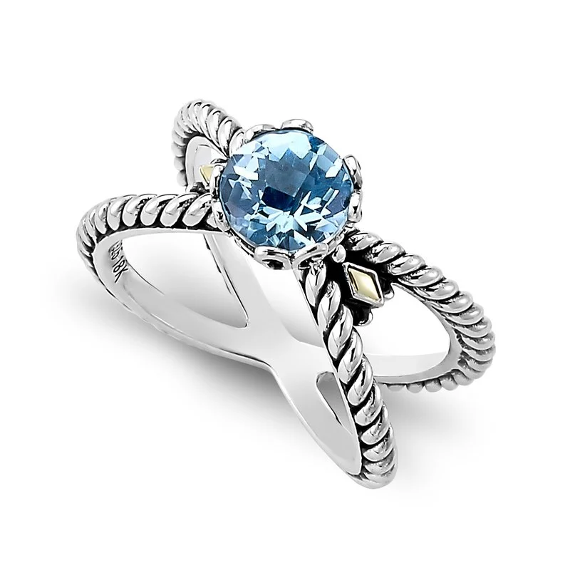 infinity symbol ladies ring-Glow "X" Ring- Blue Topaz