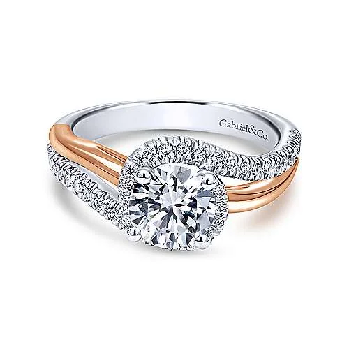 romantic infinity ladies engagement rings-Gabriel "Everly" 14K Rose and White Gold Bypass Halo Engagement Ring