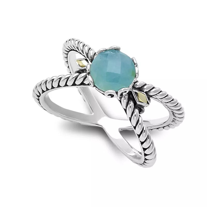 thin band ladies ring-Glow "X" Ring- Aquamarine