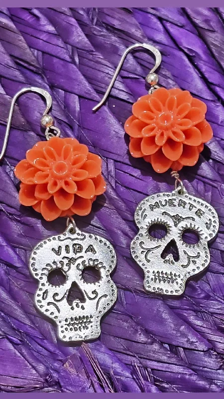 boho drop ladies earrings-Vida y Muerte Cempazuchitl Earrings