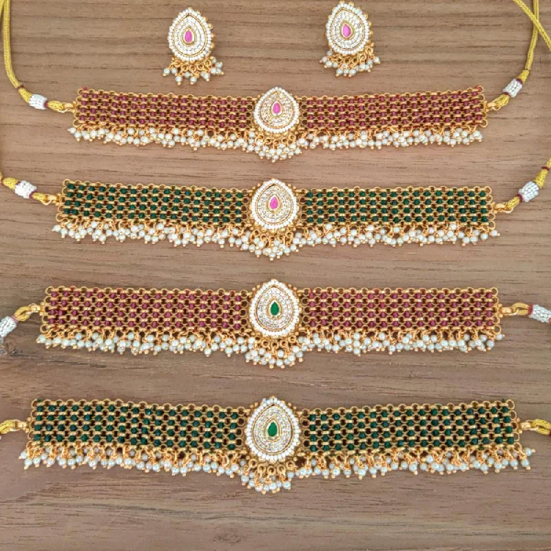 adjustable leather ladies necklace-Manisha Jewellery Gold Plated AD Stone And Pearl Necklace Set