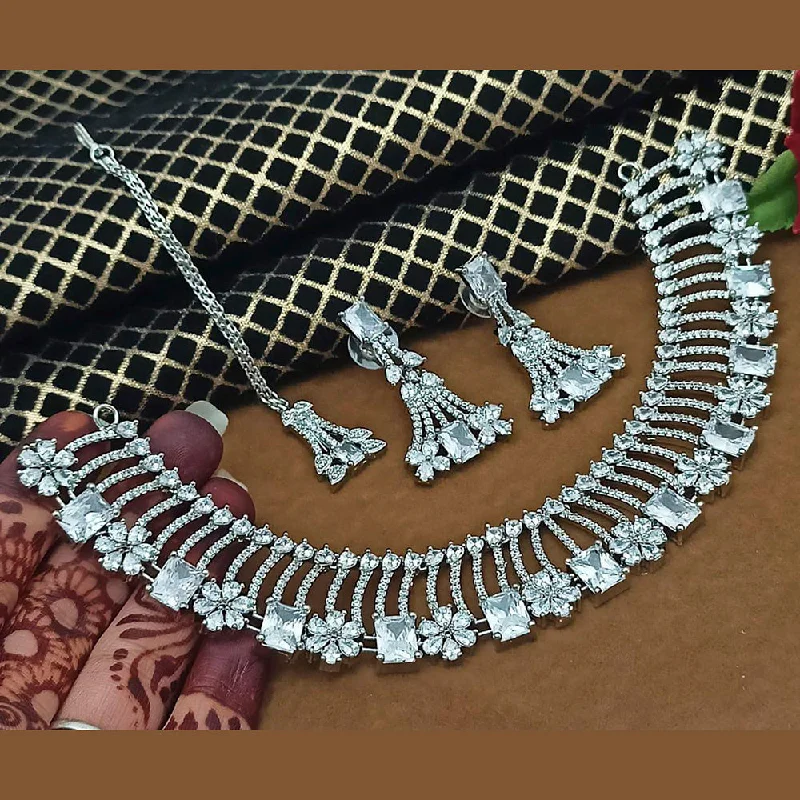 layered chain ladies necklace-Manisha Jewellery Silver Plated AD Stone Necklace Set