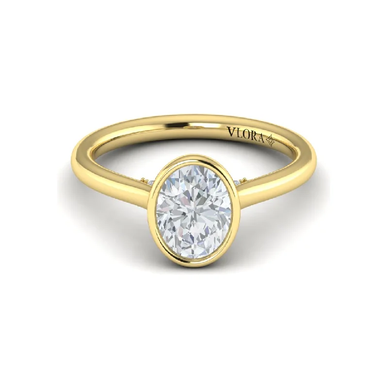 micro-pave ladies engagement rings-Vlora 14K Yellow Gold Oval Bezel Solitaire Engagement Ring