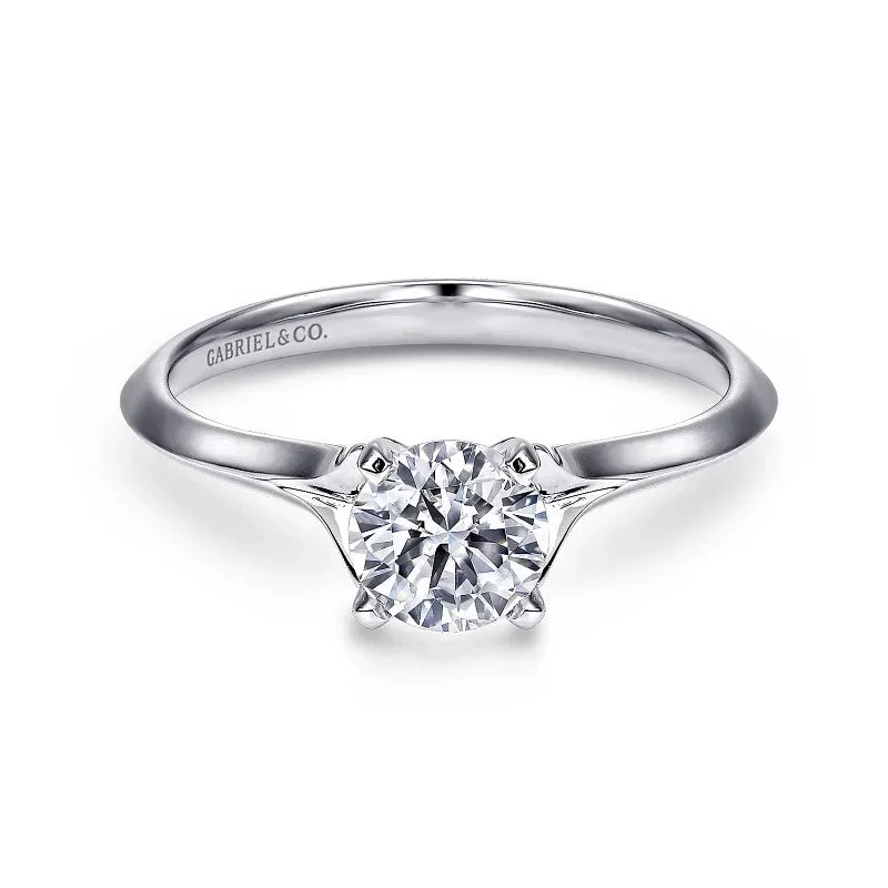 three-stone ladies engagement rings-Ellis - 14K White Gold Round Diamond Engagement Ring (Setting Only)