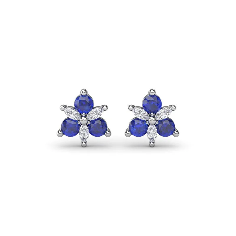 casual chic ladies earrings-Trio Stud Sapphire and Diamond Earrings ER1894S