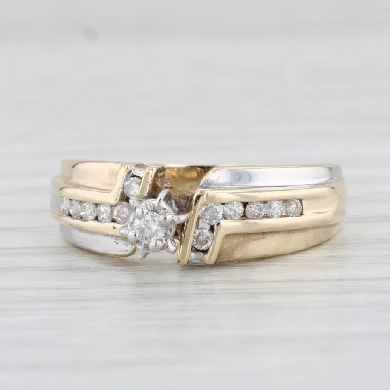 nature-inspired ladies engagement rings-0.20ctw Round Diamond Engagement Ring 10k Yellow Gold Size 7 Bypass