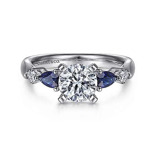 floral design ladies engagement rings-Gabriel "Carrie" 14K White Gold Sapphire and Diamond Engagement Ring