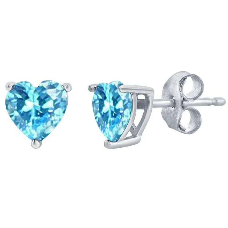 bold chunky ladies earrings-Classic Women's Earrings - SS 6mm Aquamarine "March" Heart Perciosa Crystal | D-8419