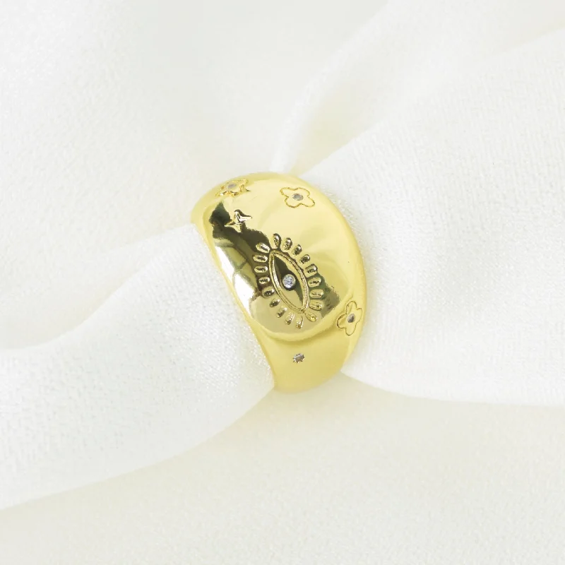 silver-plated ladies ring-Textured Evil Eye Gold Ring