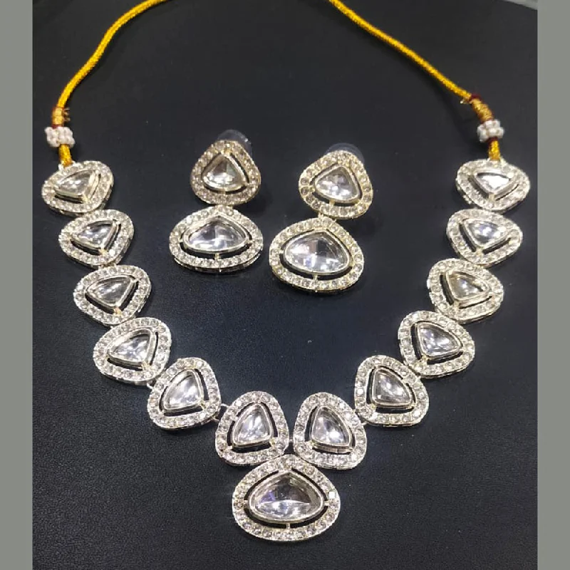 silver multi-layer ladies necklace-Manisha Jewellery Gold Plated Austrian Necklace Set