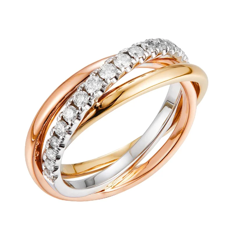 cocktail ladies ring-TRI-TONE GOLD FASHION RING WITH 13 DIAMONDS, .42 CT TW