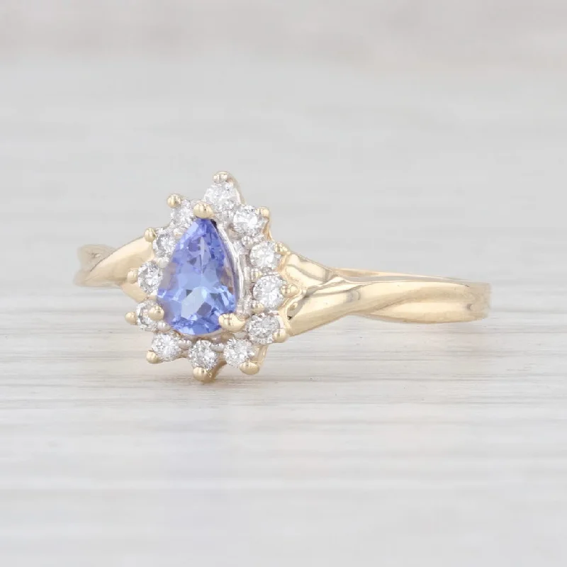 baroque-inspired ladies engagement rings-0.69ctw Tanzanite Diamond Halo Ring 14k Yellow Gold Sz 10.25 Engagement Teardrop