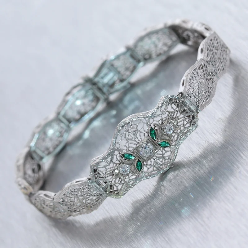 diamond ladies bracelets & bangles-1930 Antique Art Deco 10k White Gold .35ctw & Diamond Filigree Bracelet