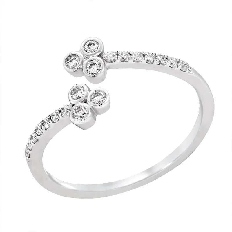 thin band ladies ring-PETITE WHITE GOLD BYPASS RING WITH DIAMONDS, .20 CT TW