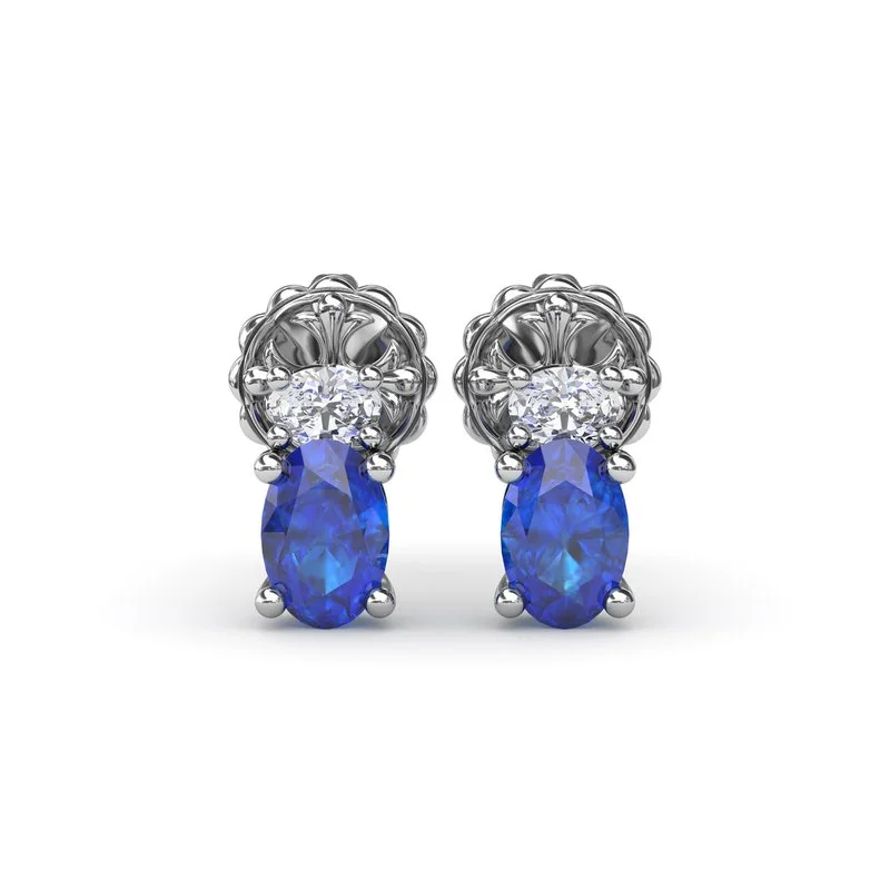 trendy fashion ladies earrings-Oval Sapphire and Diamond Stud Earrings ER1852S