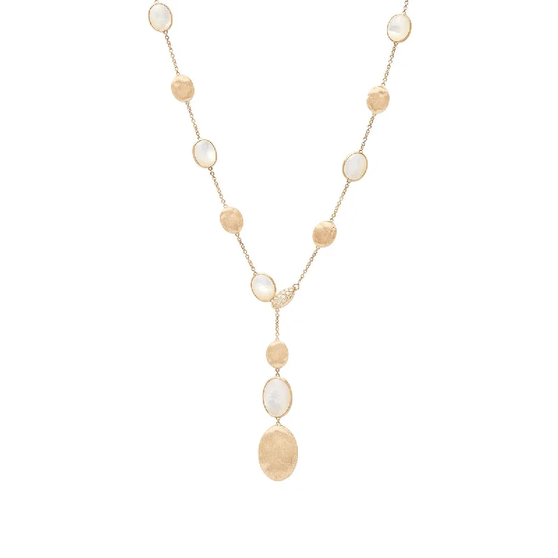 retro charm ladies necklace-18K Yellow Gold Mother of Pearl Lariat Necklace