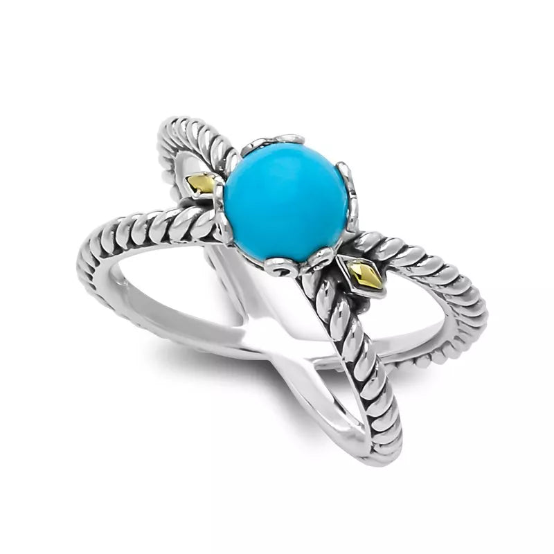 celestial-themed ladies ring-Glow "X" Ring- Turquoise