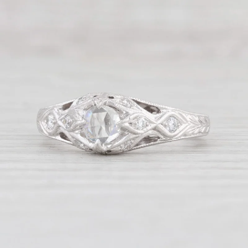 infinity band ladies engagement rings-New Floral Diamond Engagement Ring 14k White Gold Size 6.5 Rose Cut Solitaire