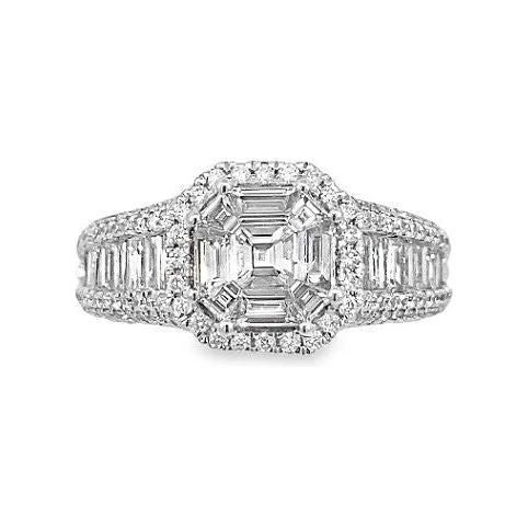 statement ladies engagement rings-14k White Gold Asscher Diamond Halo Engagement Ring