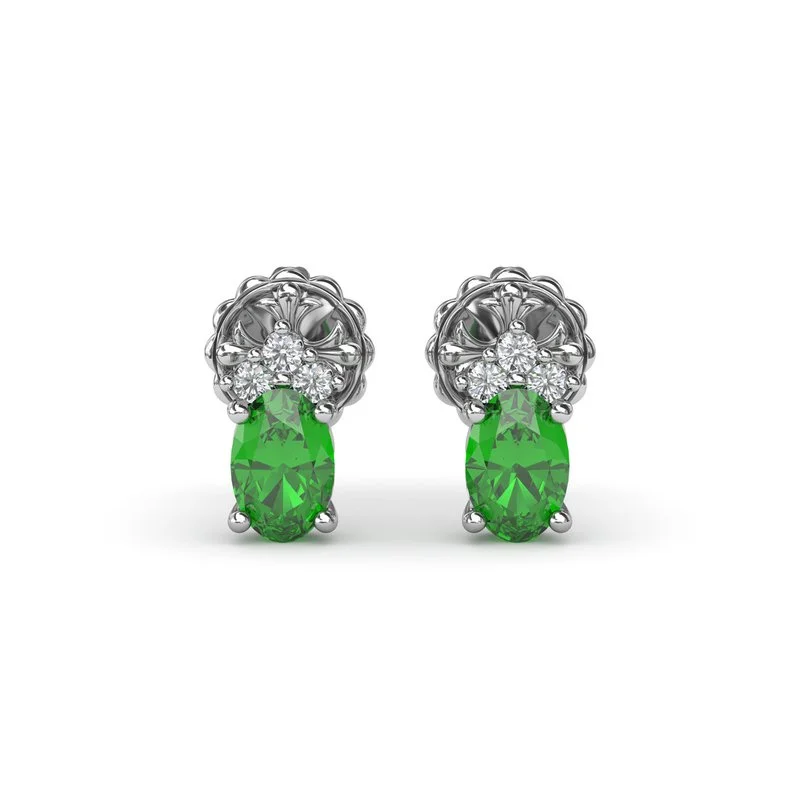 zodiac sign ladies earrings-Oval Emerald and Diamond Stud Earrings ER1857E